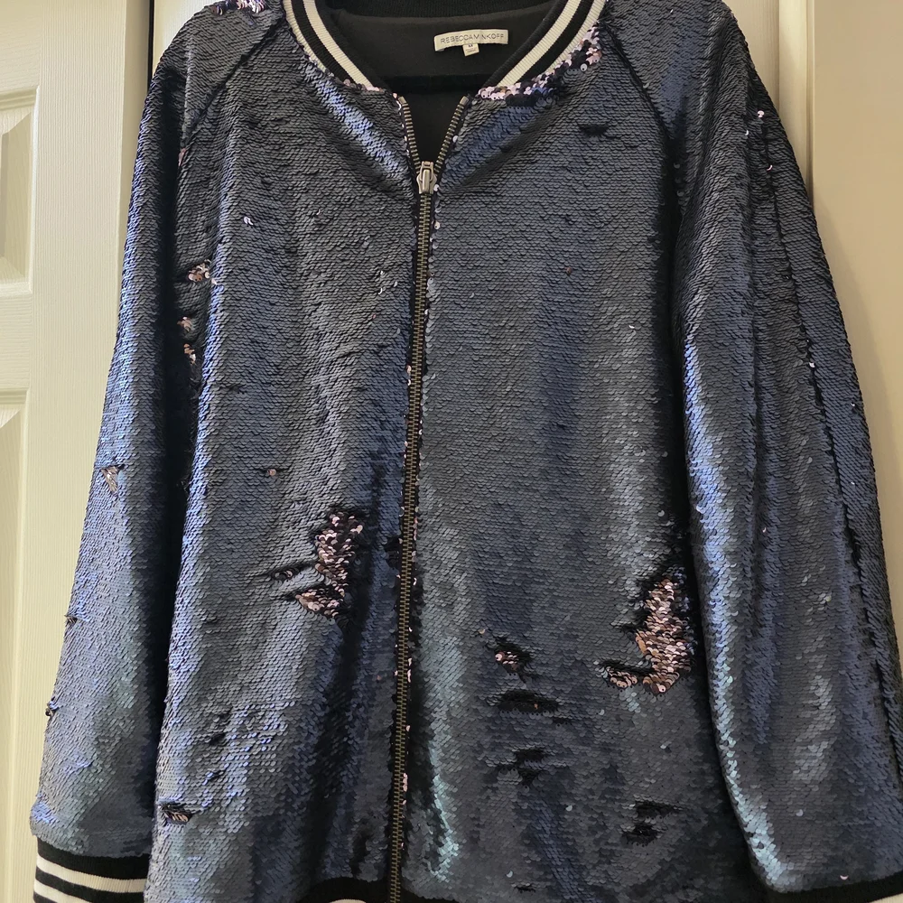 Rebecca Minkoff Navy Sequin Bomber Jacket - Picture 1 of 5